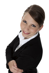 Portrait of a smiling young businesswoman from above