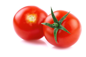 two tomato isolated on white, close up