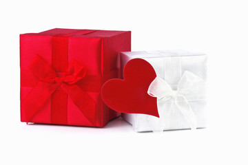 gift box with red heart isolated on white background