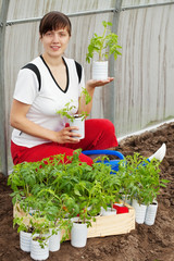 woman with tomato seedlings