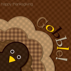 Hiding turkey plaid Thanksgiving card in vector format. 