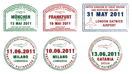 Passport stamps from Germany, London and Italy