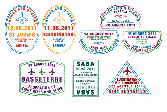 Passport stamps from the Windward Islands