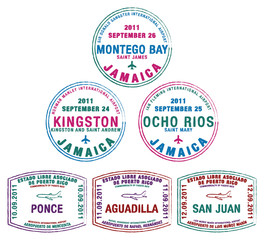 Passport stamps from Jamaica and Puerto Rico