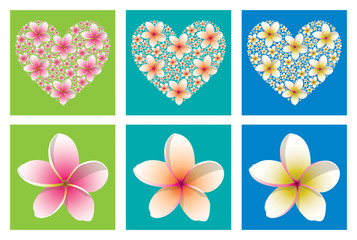 Bright mosaic heart made out of many small frangipani