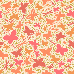 Colorful floral with butterflies seamless pattern, vector