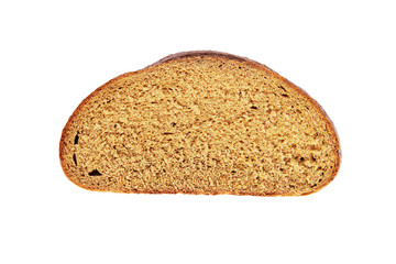 Cut piece of dark bread isolated on white background