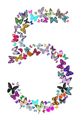 Number five composed by butterflies