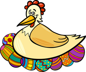 hen hatching easter eggs cartoon illustration