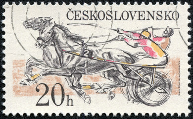 stamp printed by Czechoslovakia shows Sulky Race