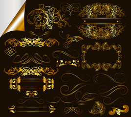 Collection of calligraphic golden design elements and page decor