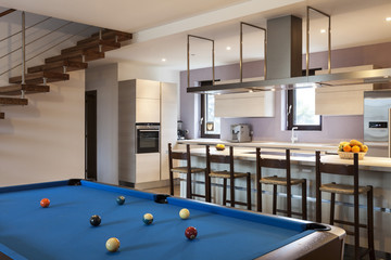 interior of beautiful modern apartment, billiards