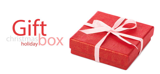 Fototapeta premium Single red gift box with pink ribbon