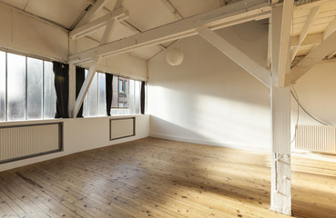 interior old loft, beams and wooden floor