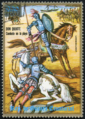 stamp printed in Equatorial Guinea shows Don Quixote