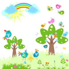 Deurstickers lente met regenboog © dip
