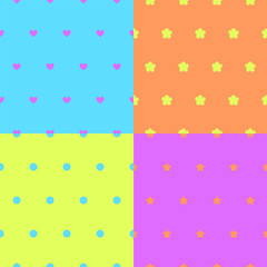 Four colorful simple seamless patterns set, vector