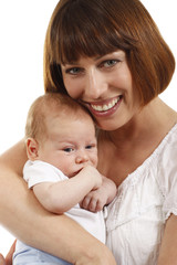  Glückliche Frau mit Baby  auf dem Arm - Nahaufnahme