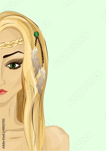 Portrait Of A Beautiful Blond Witch With Green Eyes Stock