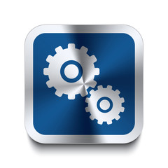 Square metal button - blue gear icon