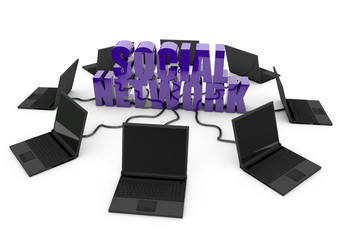 Social Network with laptop computer - purple -