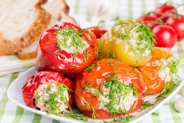 Stuffed red and green peppers