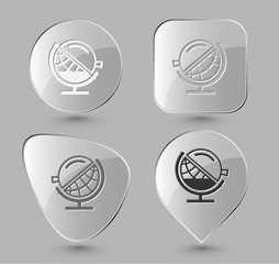 Obraz premium Globe and loupe. Glass buttons. Vector illustration.
