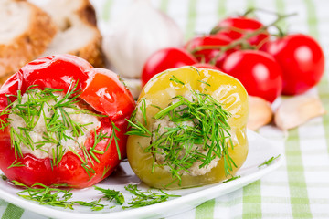Stuffed red and green peppers