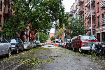 Dirt on the street after hurricane Sandy in New York City