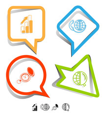 Business icon set. Paper stickers. Vector illustration.
