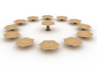 Hexagonal wooden table on a white background №2