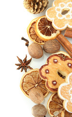 composition of christmas spices, isolated on white
