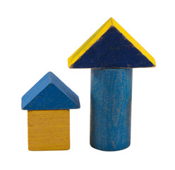 wooden retro blue log toy brick isolated on white
