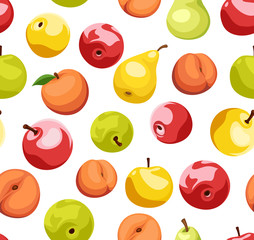 Vector seamless background with apples, pears and peaches.