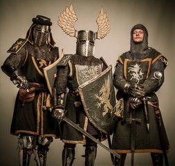 Company of medieval knights in armour