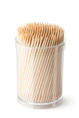 Toothpicks in transparent plastic box