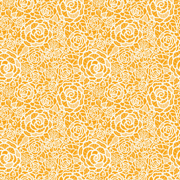 Vector golden lace roses seamless pattern background with hand