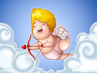 Funny little cupid in the clouds
