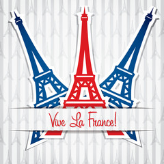Eiffel tower sticker Bastille Day card in vector format. 
