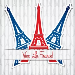 Foto op Plexiglas Doodle Eiffeltoren sticker Bastille Day kaart in vector-formaat.
