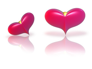 Two red hearts with reflection