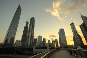 Fototapeta premium Lujiazui Finance & City offices buildings sunset landscape in S