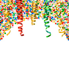 assorted confetti with shiny colorful streamer