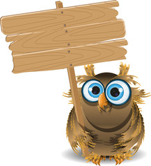 owl and a wooden plaque