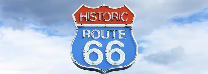 Crédence de cuisine en verre imprimé Route 66 Vue panoramique du célèbre panneau de la route 66