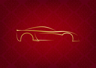 Abstract calligraphic car logo on red background