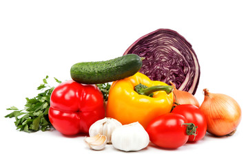 Healthy food. Fresh vegetables on a white background.