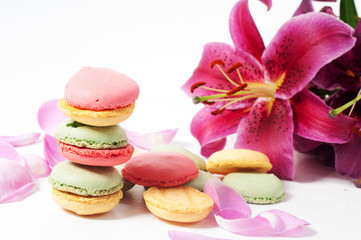 Rose petals and macaron cookies