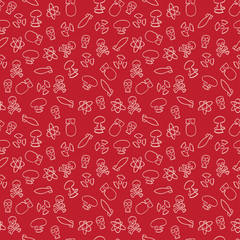 Vector seamless pattern with white nuclear war signs on red