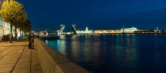 panorama of the Vasilyevsky island to St. Petersburg at night